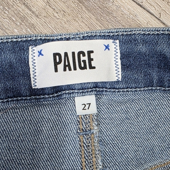 PAIGE STELLA CROP High Rise Modern Straight Jeans Ceylon Destructed Size 27 - Picture 5 of 10